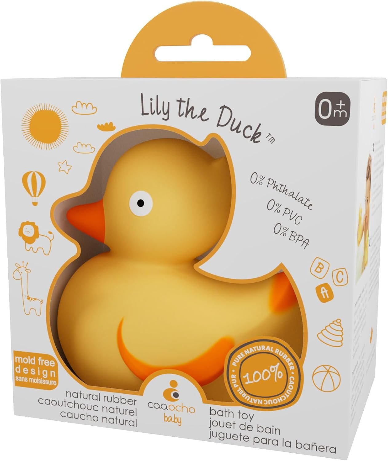 CaaOcho Pure Natural Rubber Bath Toy – Rubber Ducky Lily the Duck Baby Toy – Hole Free Bath Toys, BPA Free Bath Toys for Infants, Without Holes Sealed Natural Rubber Baby Toy
