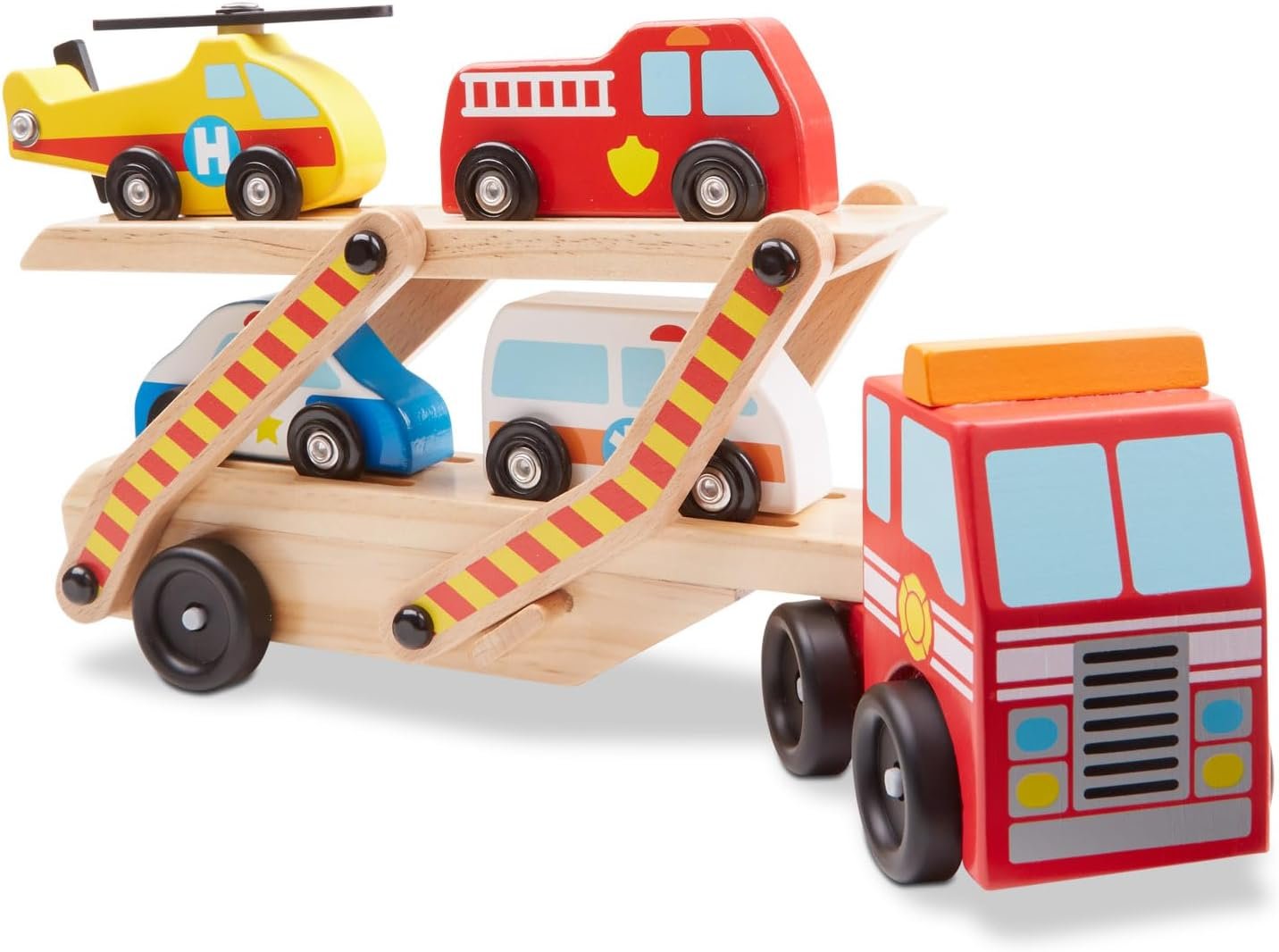 Melissa & Doug Emergency Vehicle Carrier Wooden Toy Truck & Rescue Vehicles