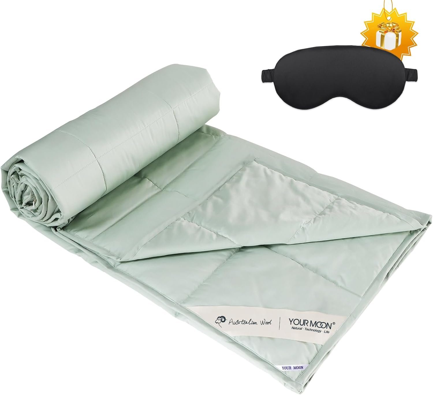 YOUR MOON Summer Lightweight Wool Comforter – Breathable & Thin Duvet Insert for Hot Sleepers, 100% Australian Lamb Wool Filling 100gsm with Pure Cotton Shell-Queen Size (Green)