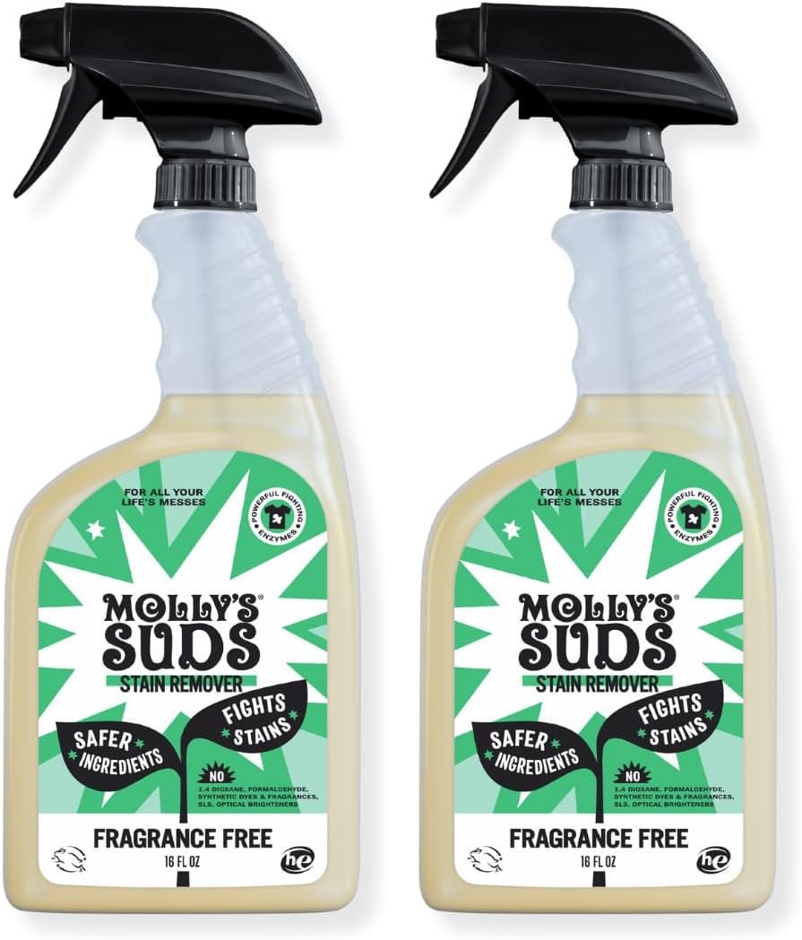 Molly’s Suds Stain Remover Spray | Gentle Yet Powerful, Great for Baby & Pet Stains | Clean, Simple Ingredients (Fragrance Free) (16 Fl Oz (Pack of 2))