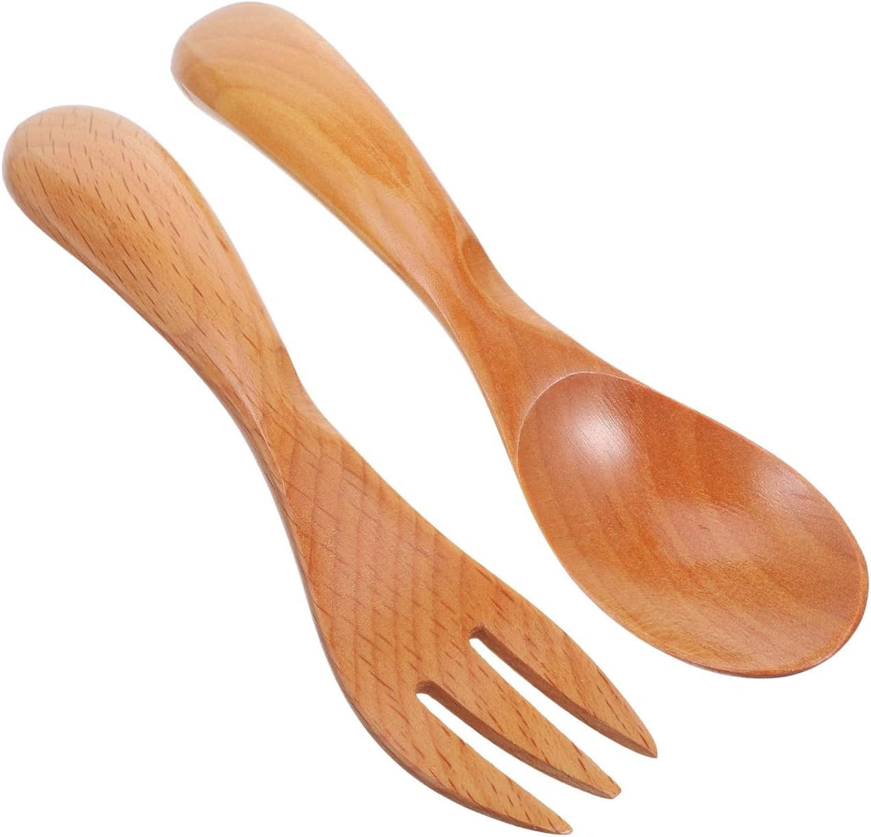 Beech Wood Spoon Fork Set Mini Japanese Style Portable Flatware with Hollow Handle Baby Wooden Utensils for Salad Soup Ice Cream Home Restaurant Use