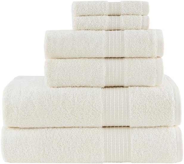 Madison Park Organic Cotton Bath Towel Set Absorbent, 6 Piece, Ivory