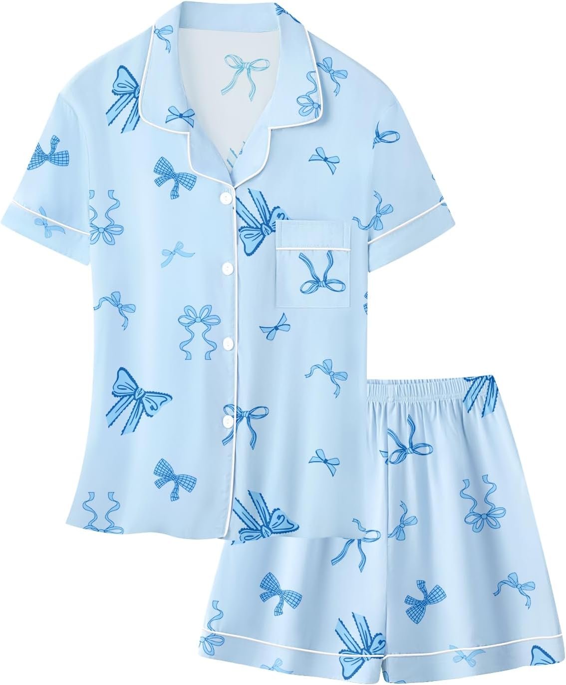 Schbbbta Girls Pajamas Set Soft Button-Down Sleepwear Viscose Nightwear 2 Pjs Set Sleepwear, 5-14 Years