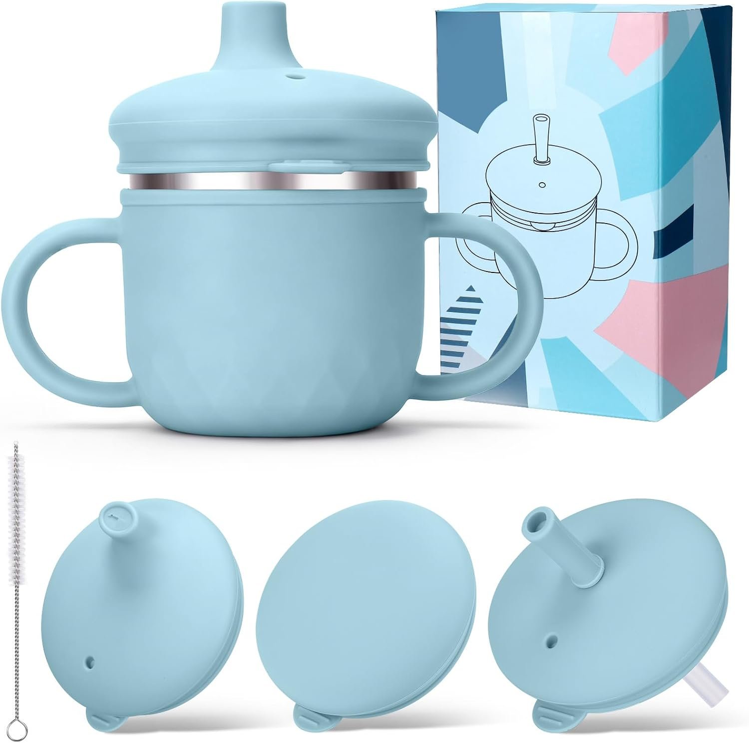 BUSOHA 3 IN 1 Stainless Steel Toddler Sippy Cup – 8oz Baby Sippy Cup