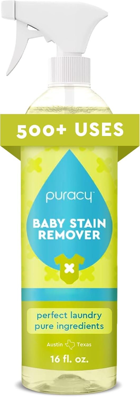 Puracy Stain Remover, Travel and Laundry Stain Cleaner for Clothes, Baby Essentials, Kids Stains, Oil and Fabric Spot Cleaner (Baby Stain Remover Spray, 16 fl oz)