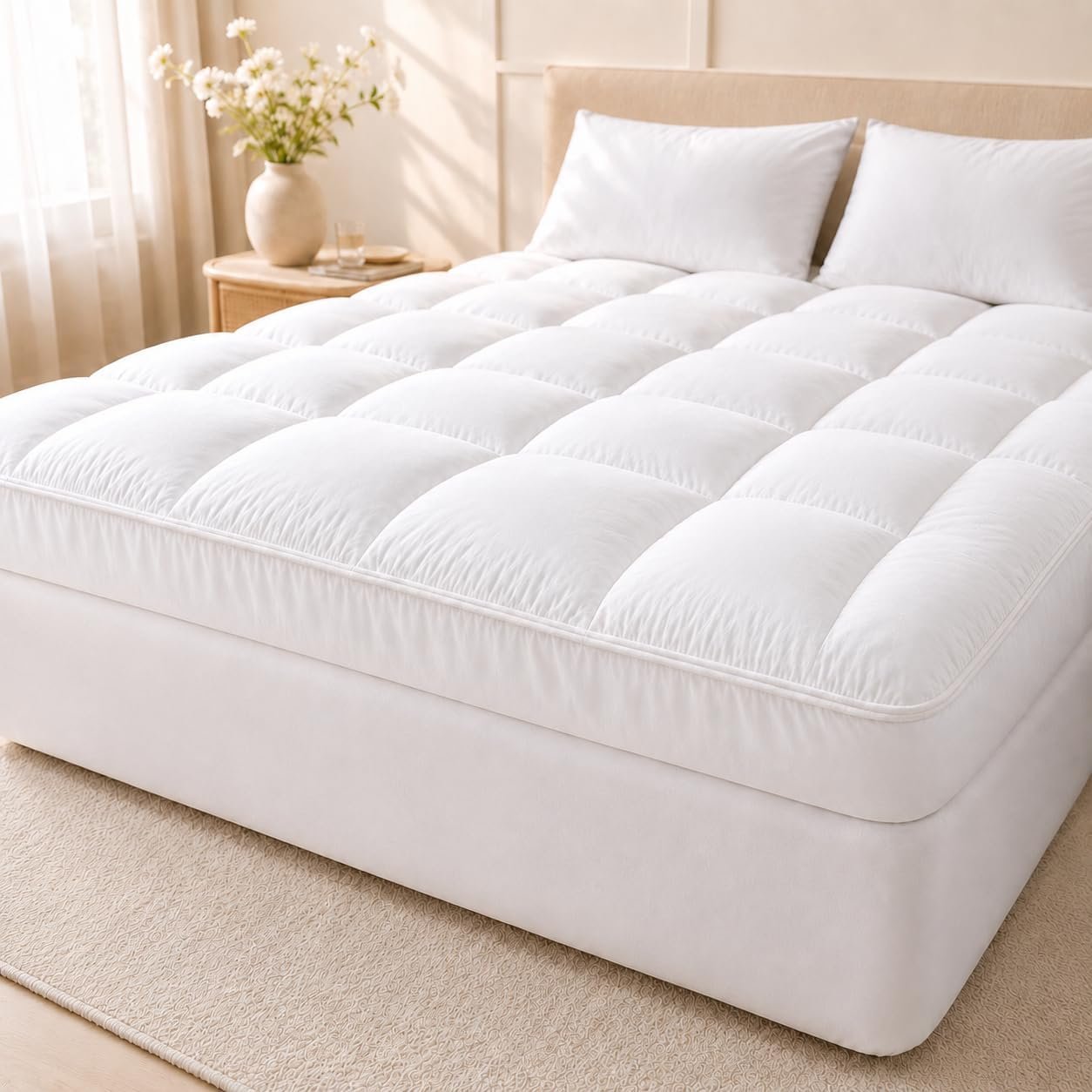 SafeRest CloudGuard – Queen Size Hybrid Mattress Protector & Pad (Extra Padded) – Waterproof Quilted Pillow Top Mattress Cover – Thick, Plush & Fitted Mattress Topper for Bed