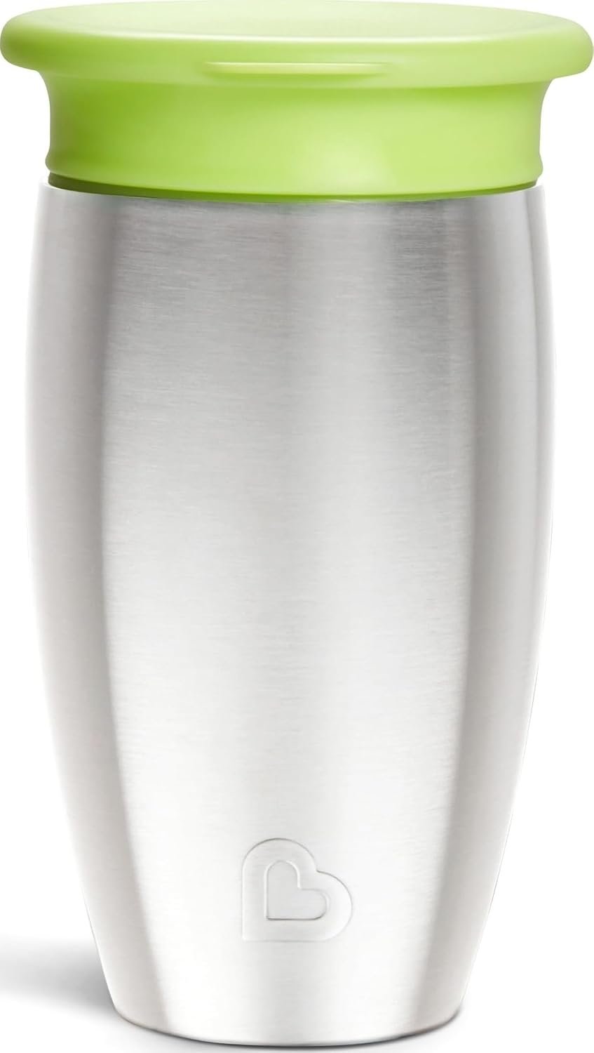 Munchkin Stainless Steel Sippy Cups for Toddlers 1-3, Spill Proof Miracle 360 Cup, Insulated, 10 Ounce, Green