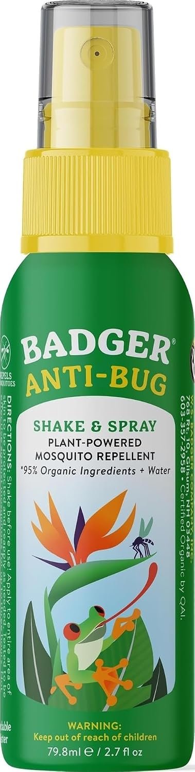 Badger Bug Spray Travel Size, Family Friendly All Natural Mosquito Repellent w/Organic Essential Oils, Smells Great, 3 Hours Effective, Deet-Free, Vegan, Travel Insect Repellent, 2.7 fl oz