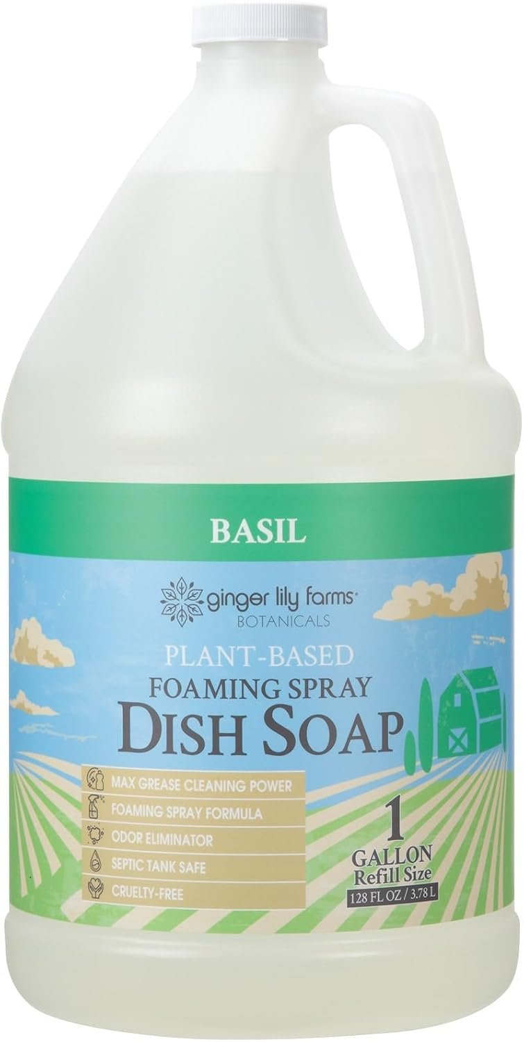 Ginger Lily Farms Botanicals Spray Dish Soap, 128oz, Basil