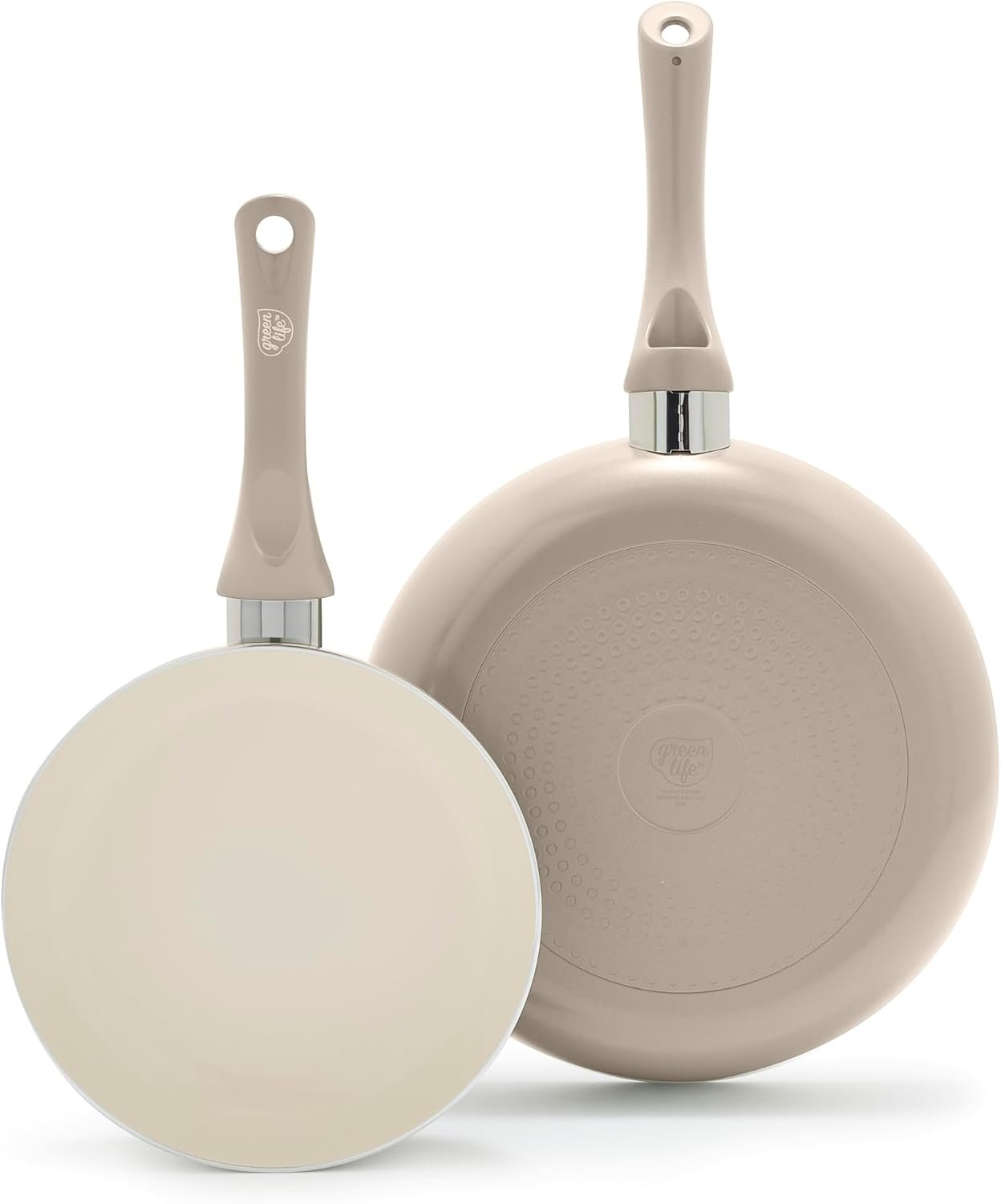 GreenLife 2 Piece (8″ & 10″) Ceramic Nonstick Skillet Set, Beige Taupe