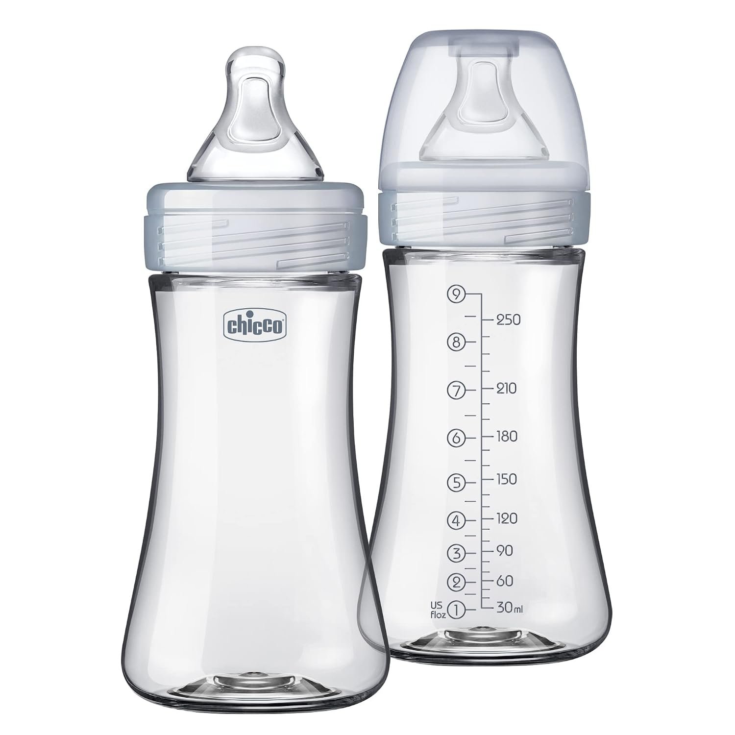Chicco Duo Hybrid Baby Bottles, Glass Inside, Plastic Outside, 9oz, 2 Pack