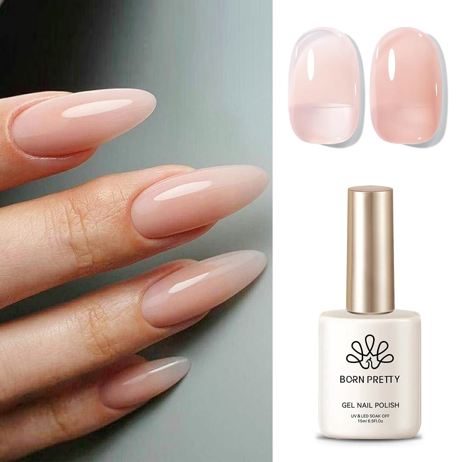 Born Pretty Nude Gel Polish,Jelly Light Nude Sheer Translucent Skin Stone