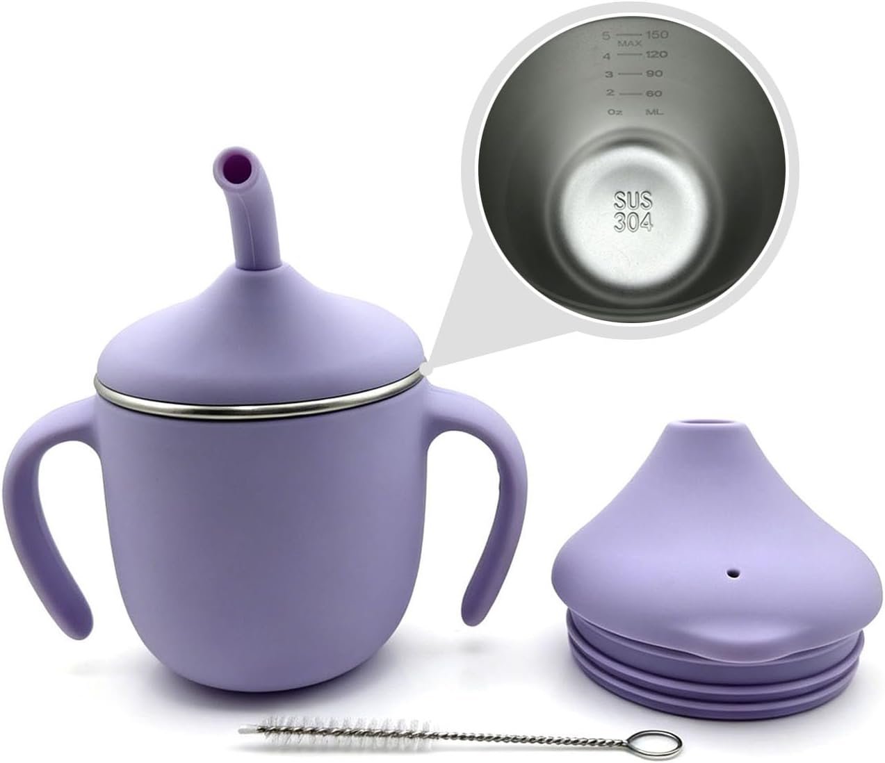 Stainless Steel Silicone Sippy Cup for 6 Month Old & Toddlers 1-3 (5 oz)