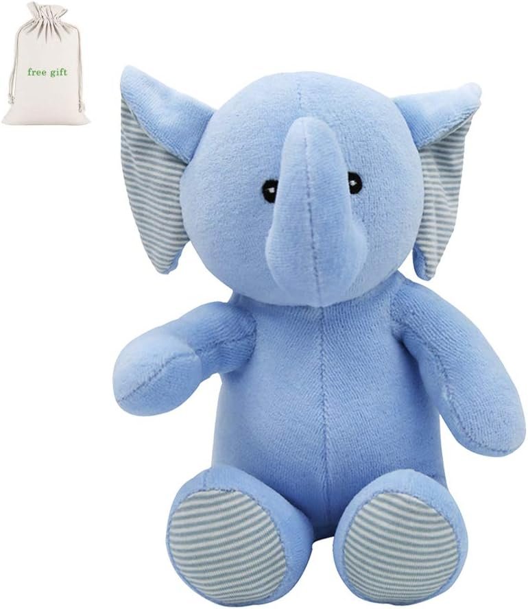 Organic Cotton Elephant Stuffed Animals Soft Plush Toy for Baby Girls Boys,7.9″ Soft Small Stuffed Elephant Huggable Gifts for Birthday (Blue)