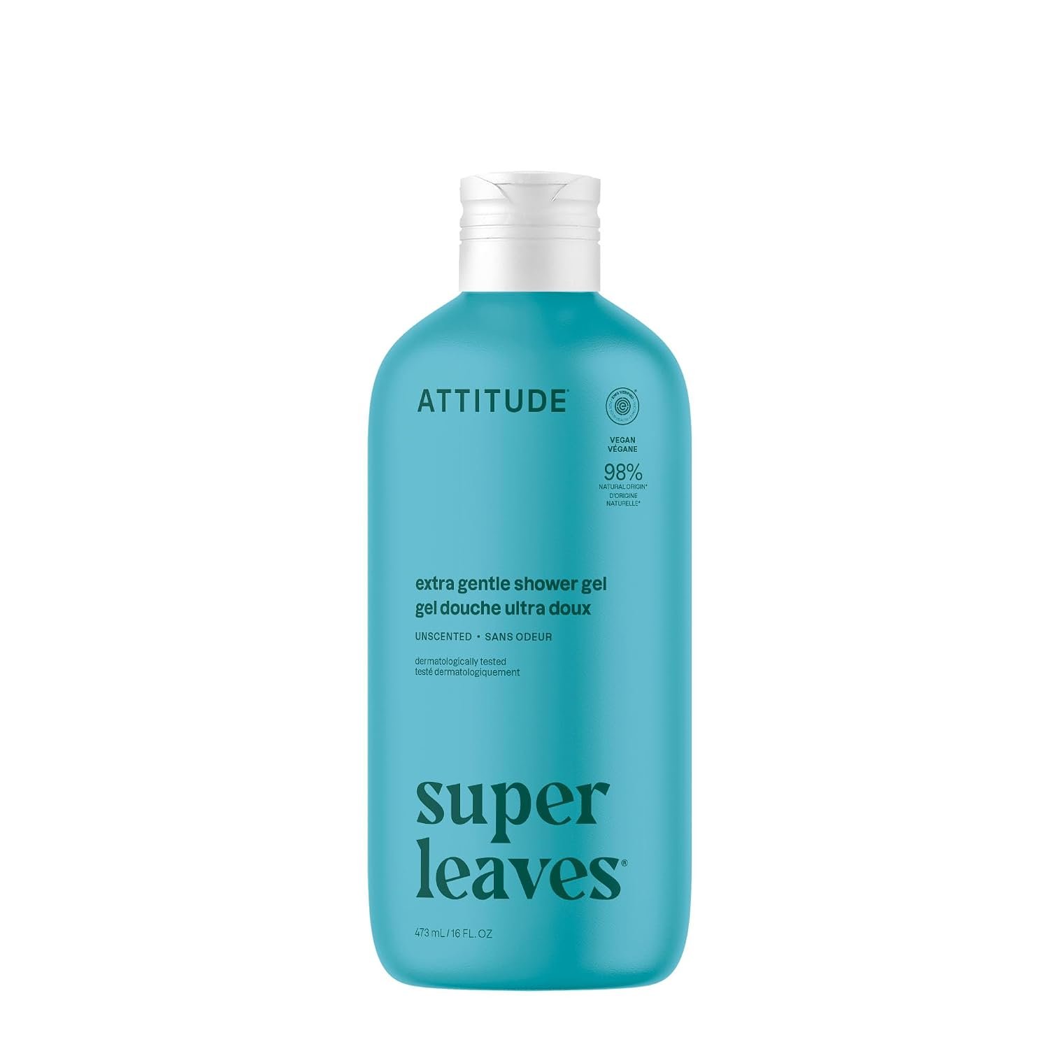 ATTITUDE Body Wash, EWG Verified Shower Gel, Dermatologically Tested, Plant and Mineral-Based, Vegan Personal Care Products, Extra Gentle, Unscented, 16 Fl Oz
