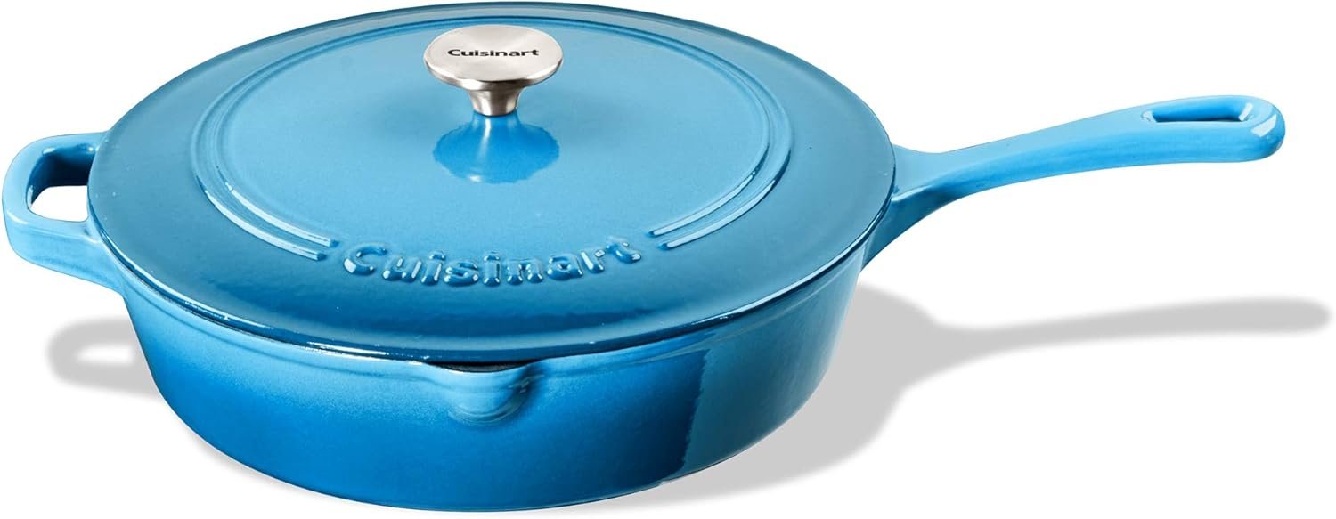 Cuisinart Chef’s Classic Enameled Cast Iron Dutch Oven with Lid, Porcelain Enameled Interior, Oven Safe, Induction Compatible, 12-Inch, Chicken Fryer, Blue Gradient