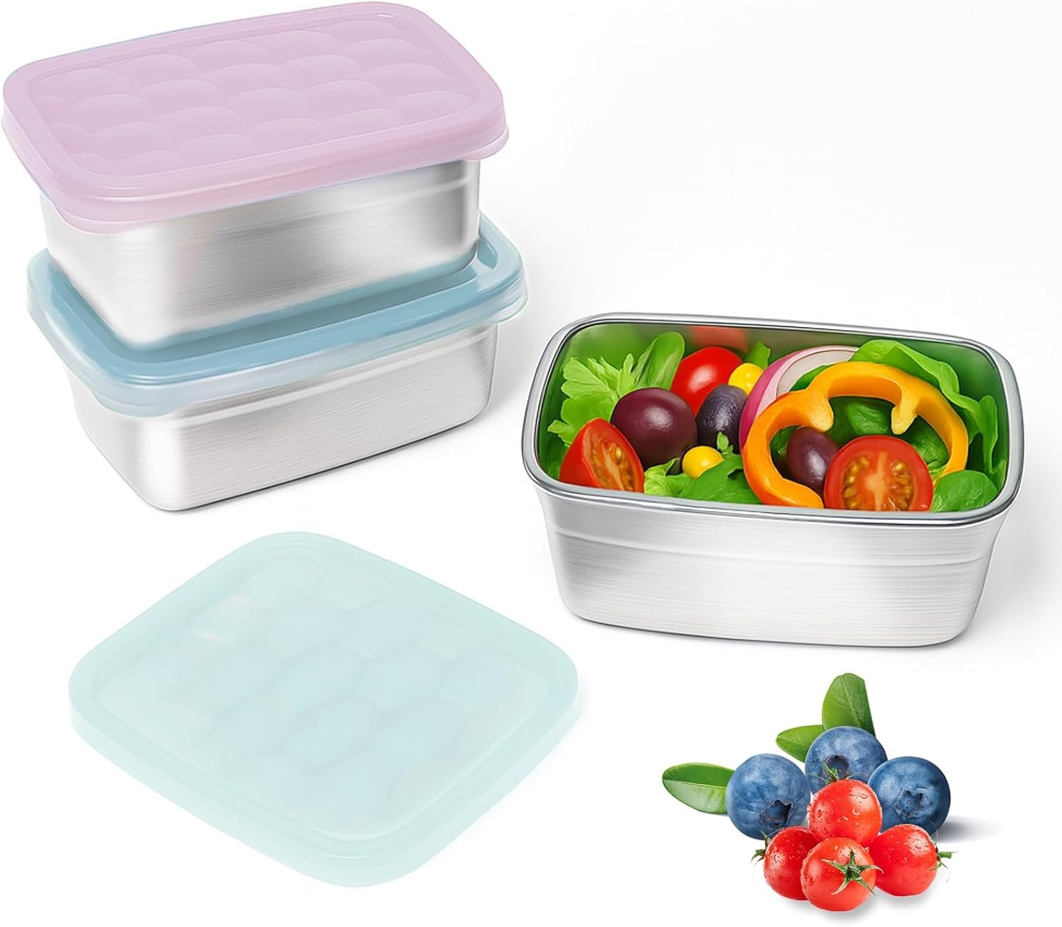 Tanjiae 3-Pack Stainless Steel Snack Containers for Kids & Toddlers – 550ml (18oz) Leakproof Reusable Food Containers with LFGB Certified Lids | Stackable Metal Lunch Box for Daycare, School, Travel