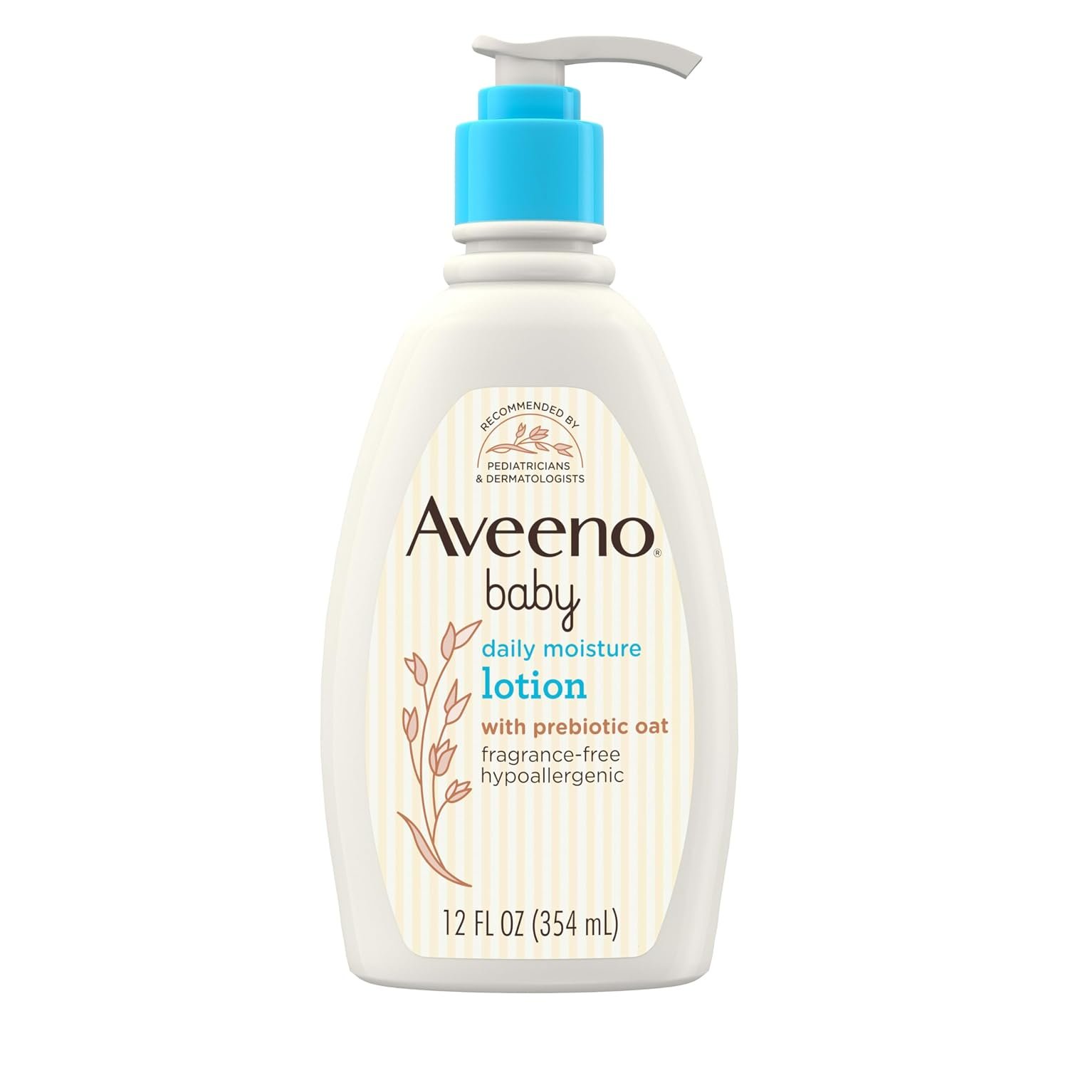 Aveeno Baby Daily Moisture Body Lotion for Sensitive Skin, Hypoallergenic Moisturizing Baby Lotion with Nourishing Oatmeal to Deeply Moisturize Baby’s Skin, Fragrance-Free, 12 fl. oz