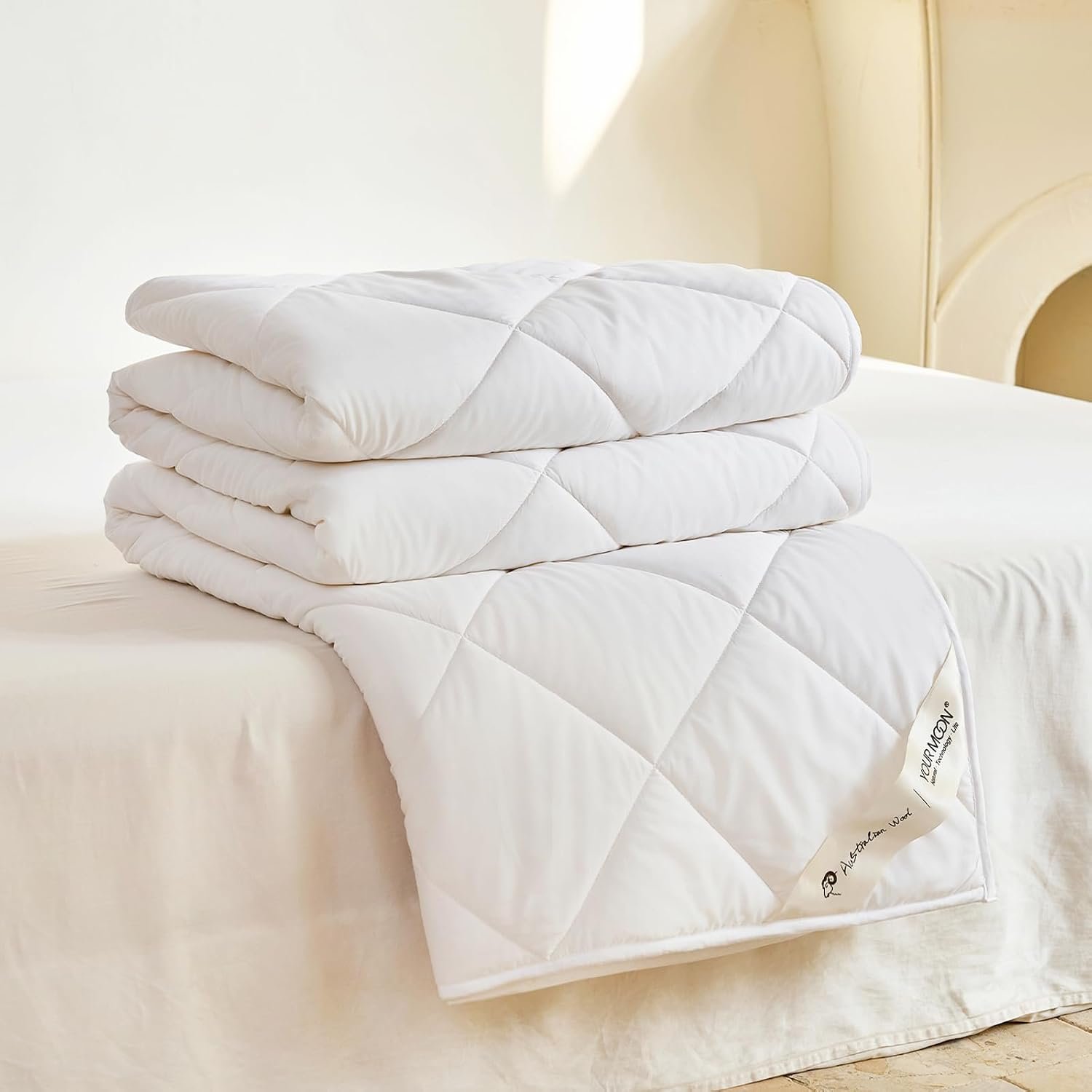 YOUR MOON Machine Washable Wool Comforter Queen, All Season, White
