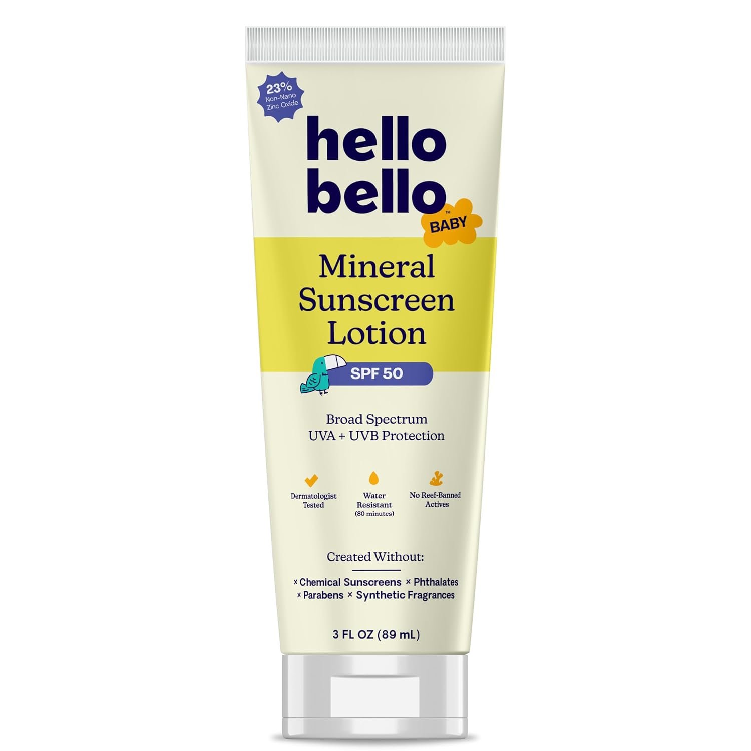 Hello Bello Baby Sunscreen, SPF50 Broad-Spectrum Mineral Sun Lotion, 3oz