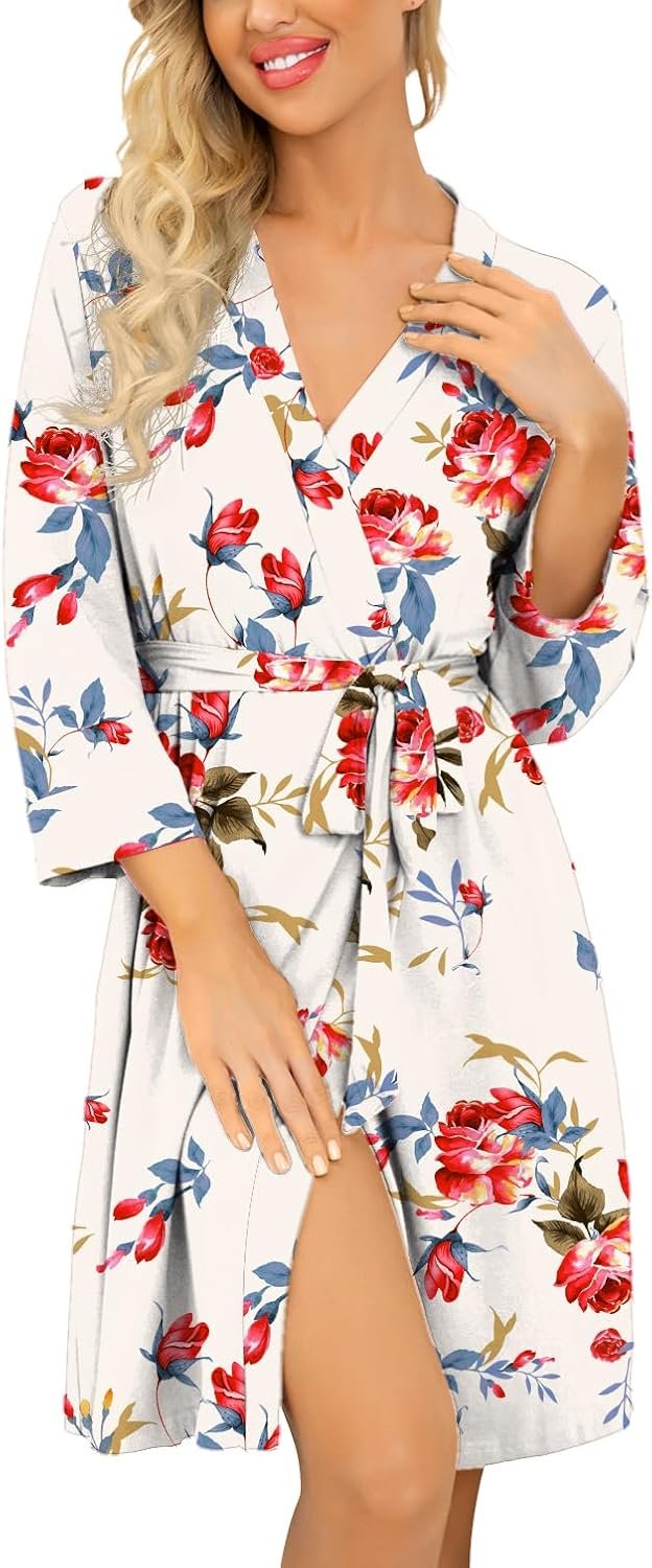PrinStory Robes for Women Short Knit Bathrobe S-2XL