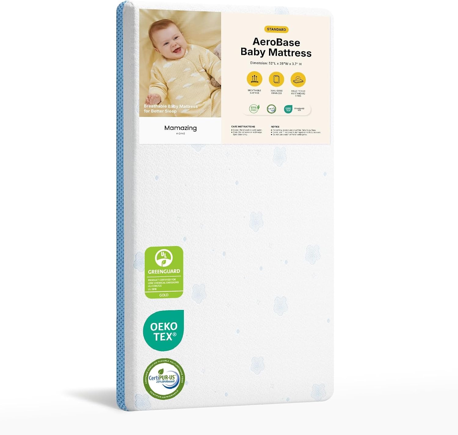MAMAZING Aerobase Baby Crib Mattress, 52″ x 28″ Dual-Sided Mattress