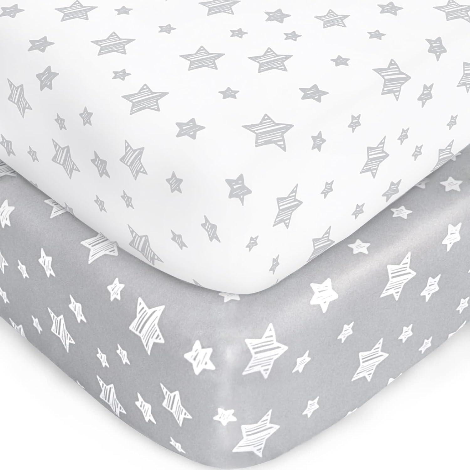 Crib Sheets for Boys or Girls 2 Pack, Fitted Crib Sheet for Standard Size Crib and Toddler Mattresses, Soft and Breathable Material, Grey & White
