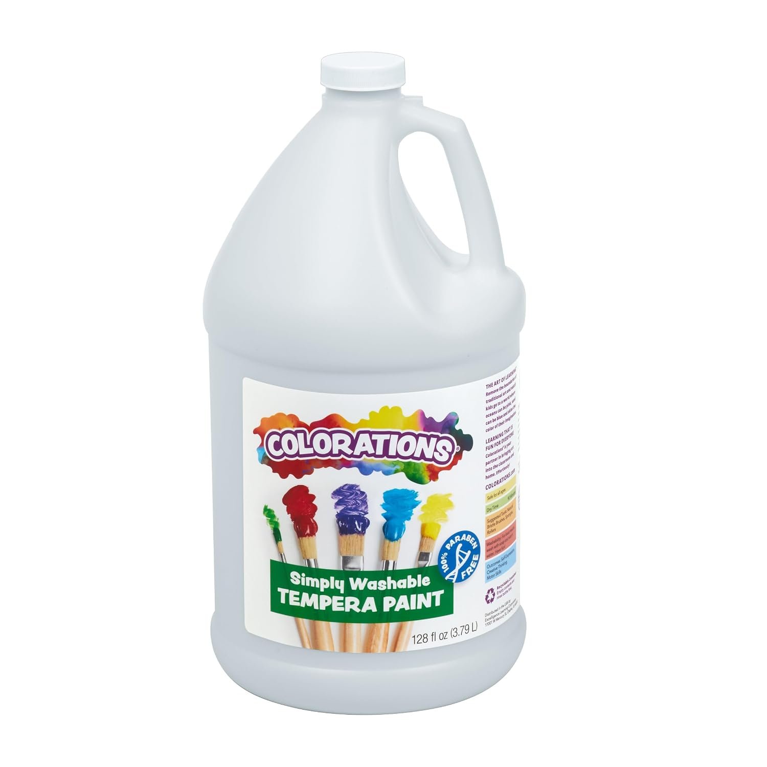 Colorations Paraben-Free Washable, Vibrant White Tempera Paint, 1 Gallon