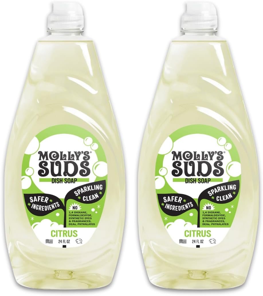 Molly’s Suds Liquid Dish Soap | Clean, Simple Ingredients | Extra Scrubbing Power | Citrus Scent, 24 oz – 2 Pack