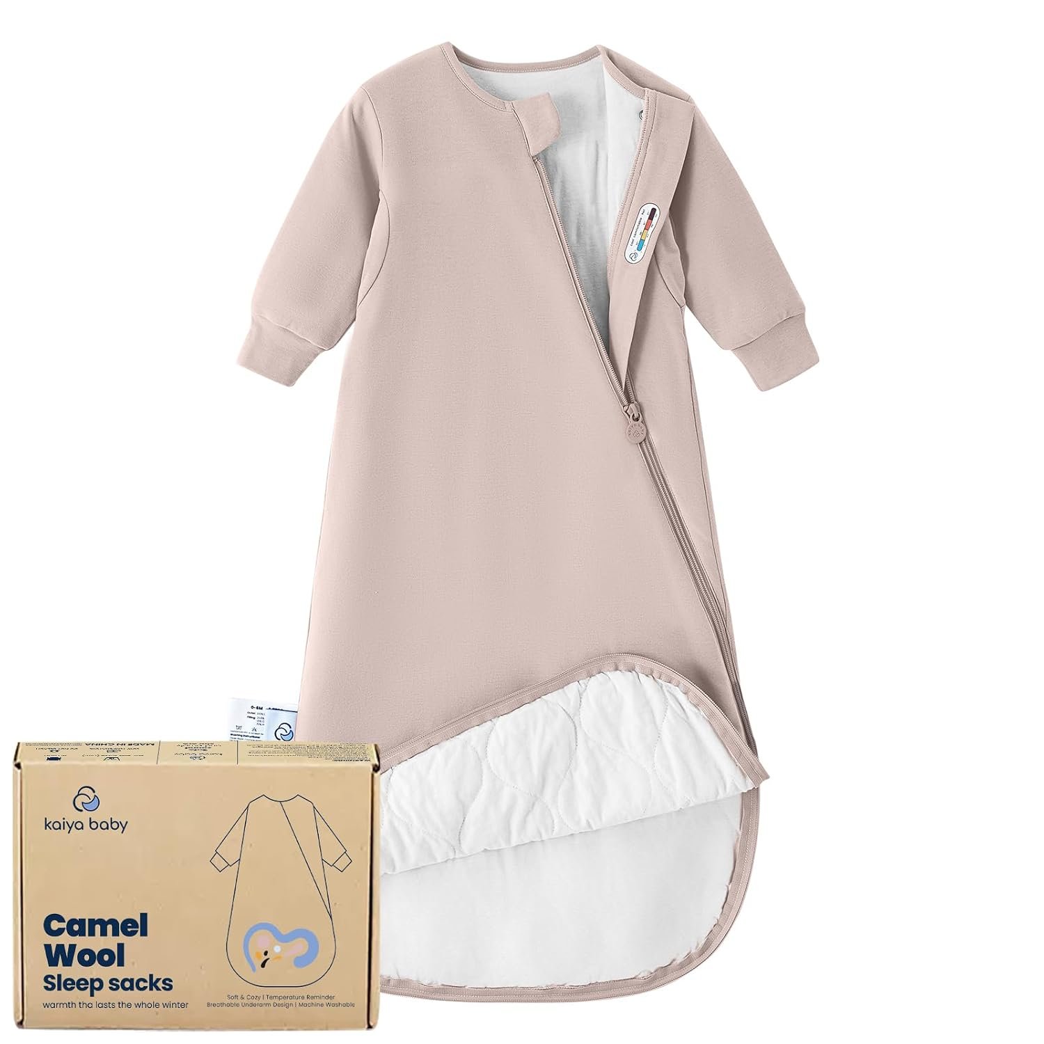 KaiyaBaby Organic Cotton Baby Sleep Sack, Long Sleeve 1.0 TOG, 0-6M