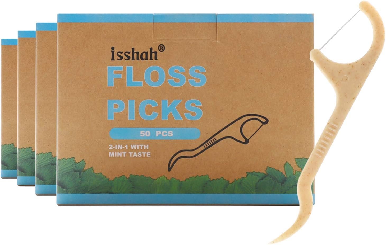 Isshah Corn Starch Natural Dental Floss Picks – 200 Count – Mint