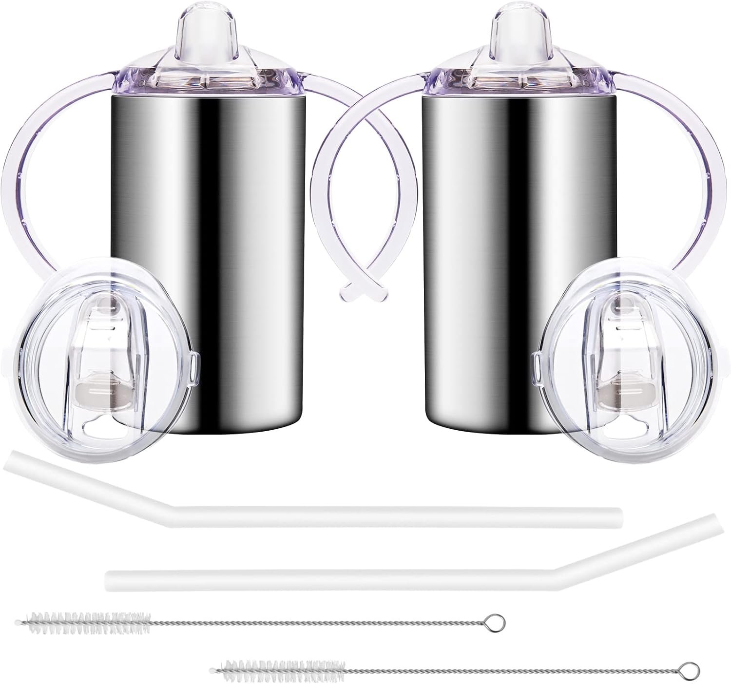 12oz Stainless Steel Sippy Cups for Toddlers with Handles, Spill Proof Double Wall Vacuum Insulated Sippy Cups, Kids Straw Cups with Extra Lids for School, Outdoor, 2 Pack