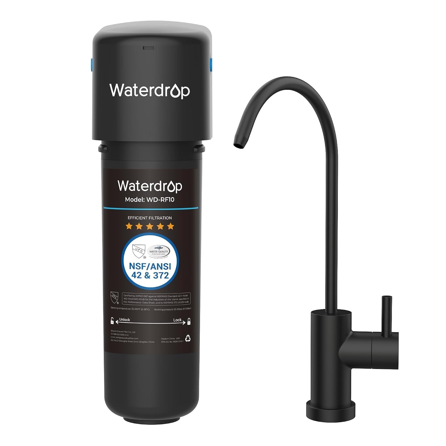 Waterdrop 10UB-B Under Sink Water Filter System with Dedicated Black Faucet