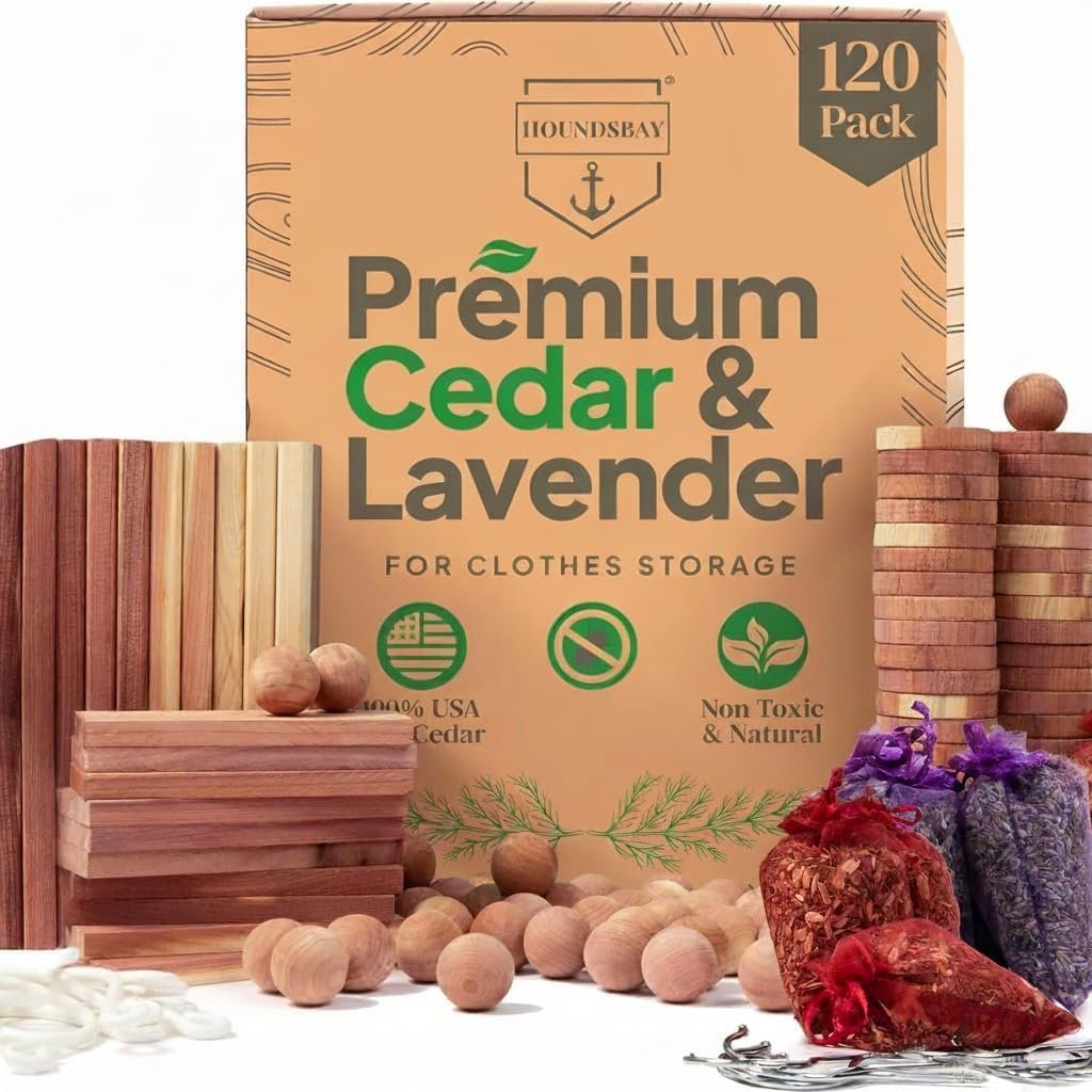 HOUNDSBAY Cedar for Clothes Storage, 120-PC Set Moth Repellent for Closets