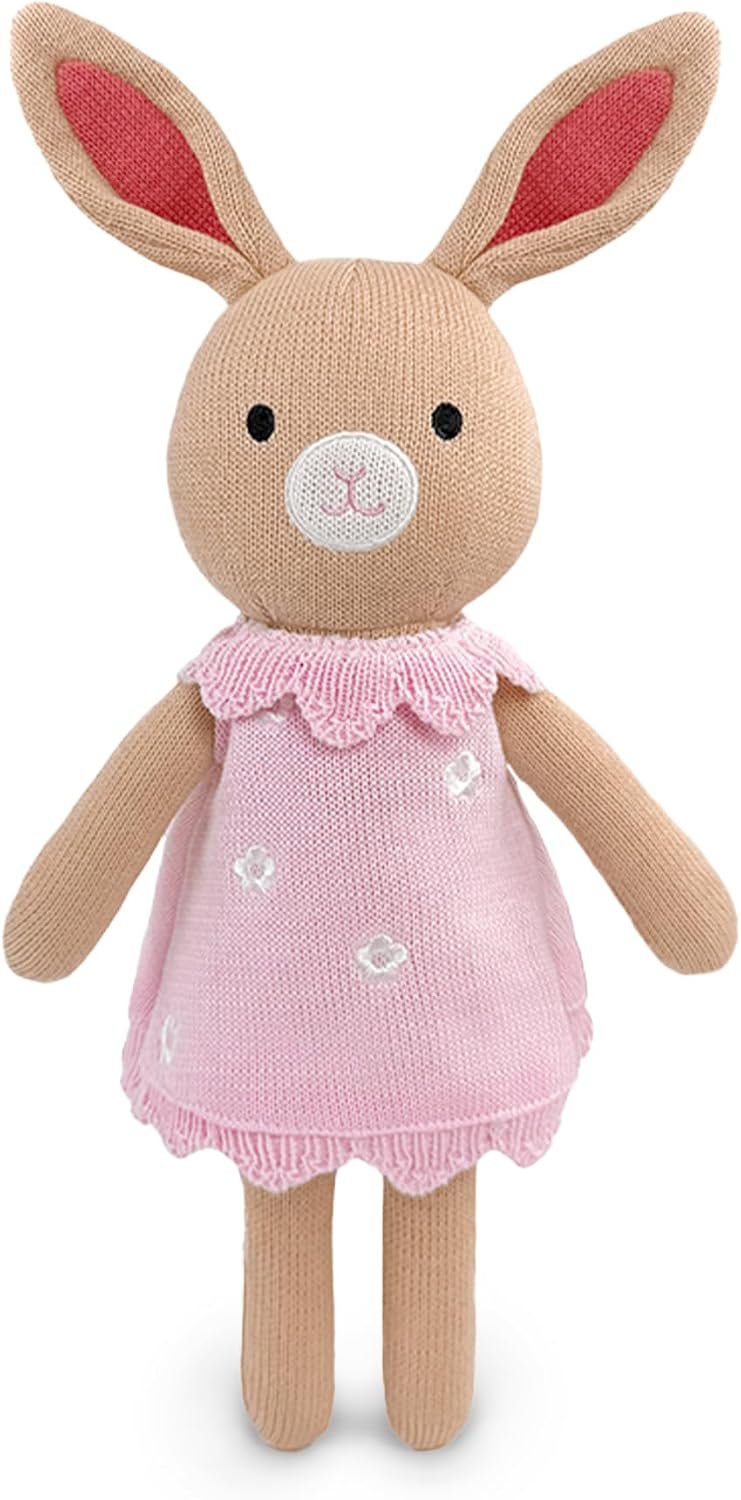 Knitted Bunny Stuffed Animal,11 Inch Stuffed Animal Plush Bunny Cute Animal Rabbit Toy for Kids,Soft Cat Toy Cotton Plush Knitte Stuff Animal Birthday
