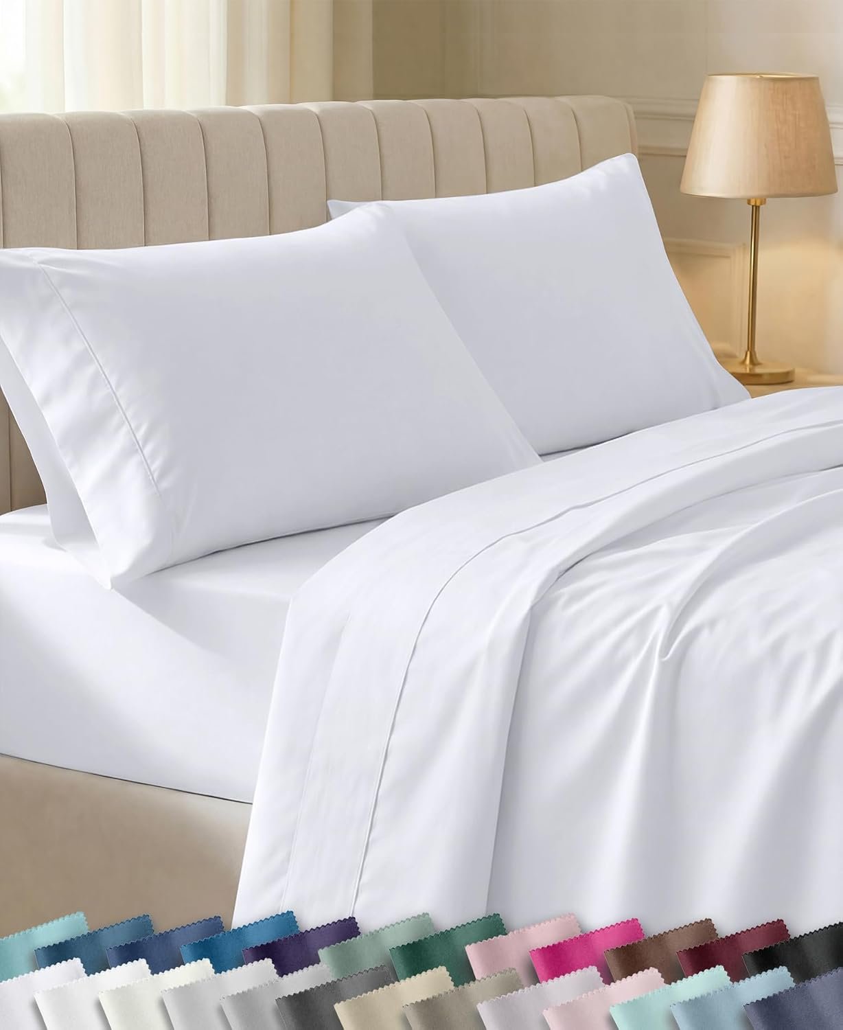 California Design Den Soft 100% Cotton Sateen Twin Sheets Set, 3 Pcs, White