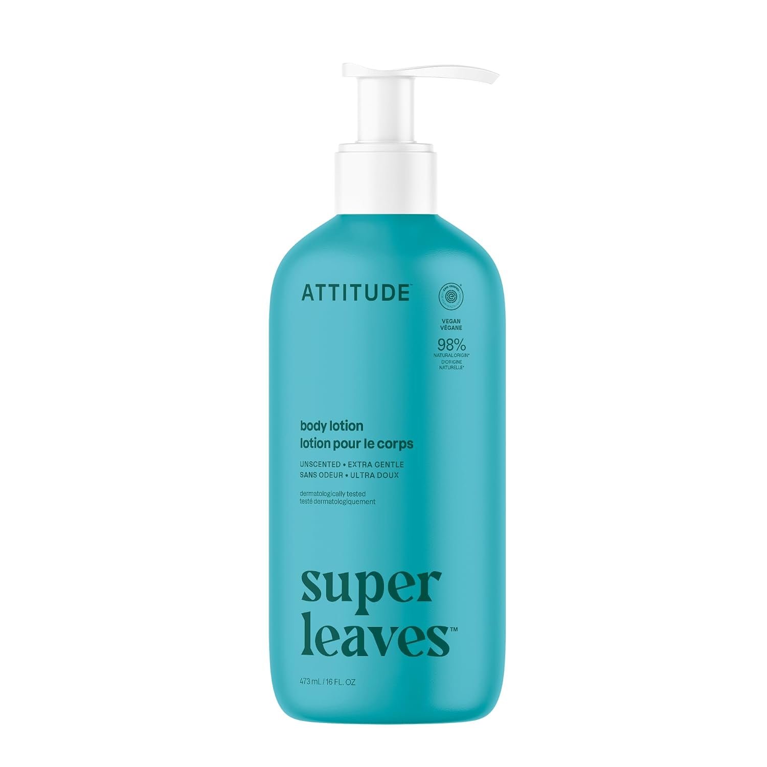 ATTITUDE Body Lotion, EWG Verified Moisturizer, Vegan Skin Care Products, Non-Greasy, Hydrating for Dry Skin, Cruelty Free, Extra Gentle, Unscented, 16 Fl Oz