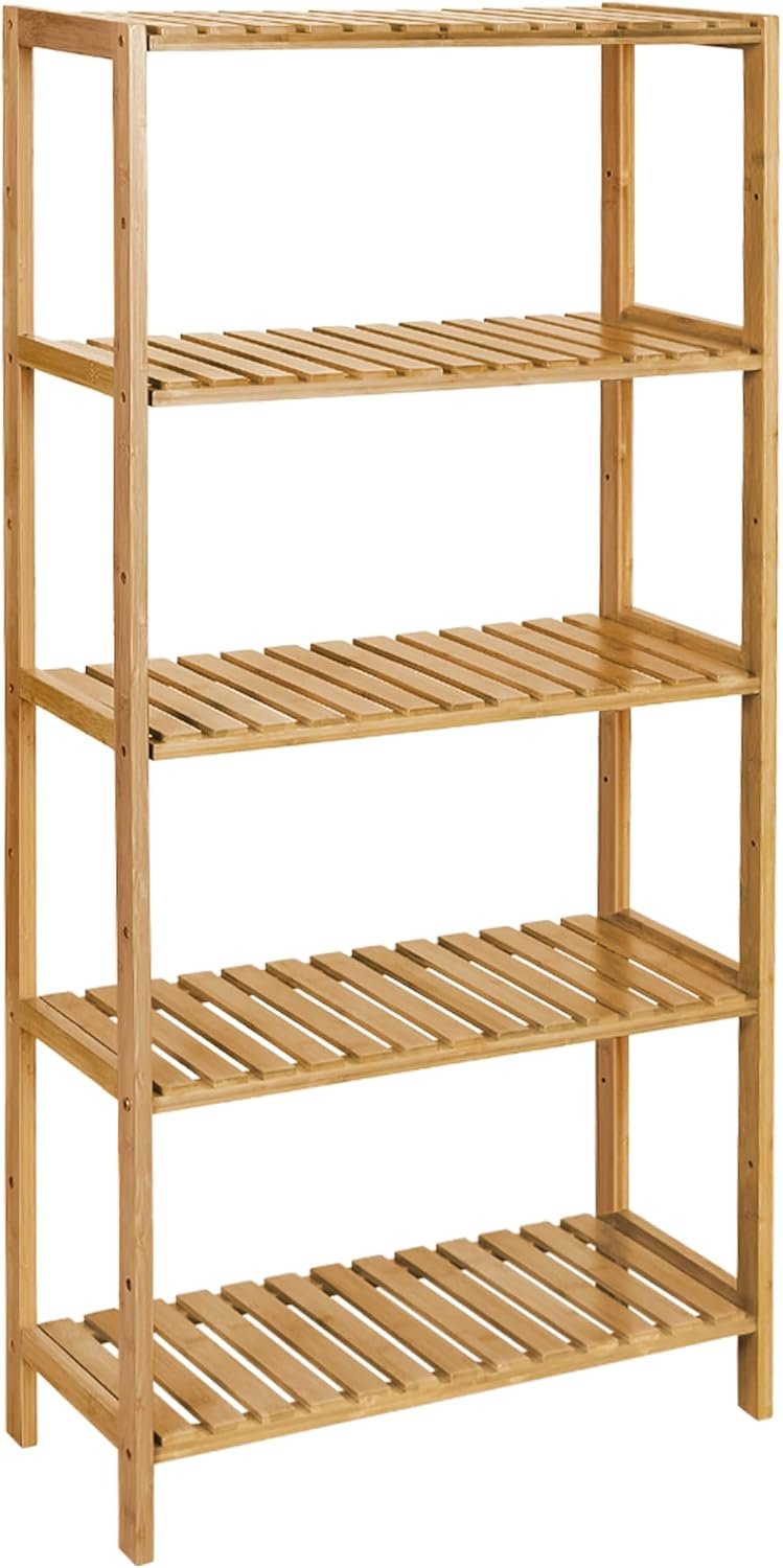 SONGMICS 5-Tier Bamboo Shelf, Freestanding Bathroom Storage Rack