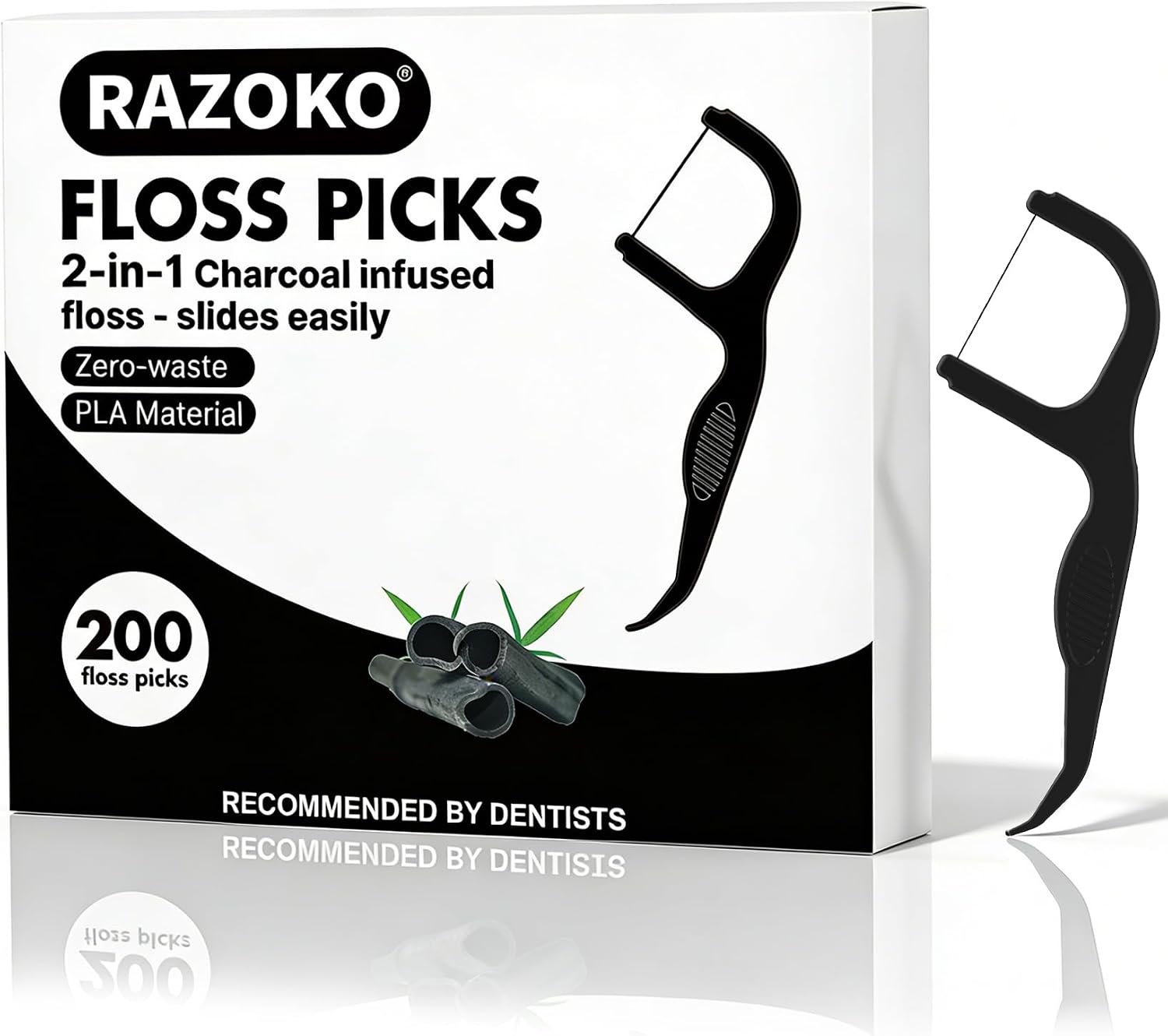 RAZOKO Biodegradable Charcoal Floss Picks