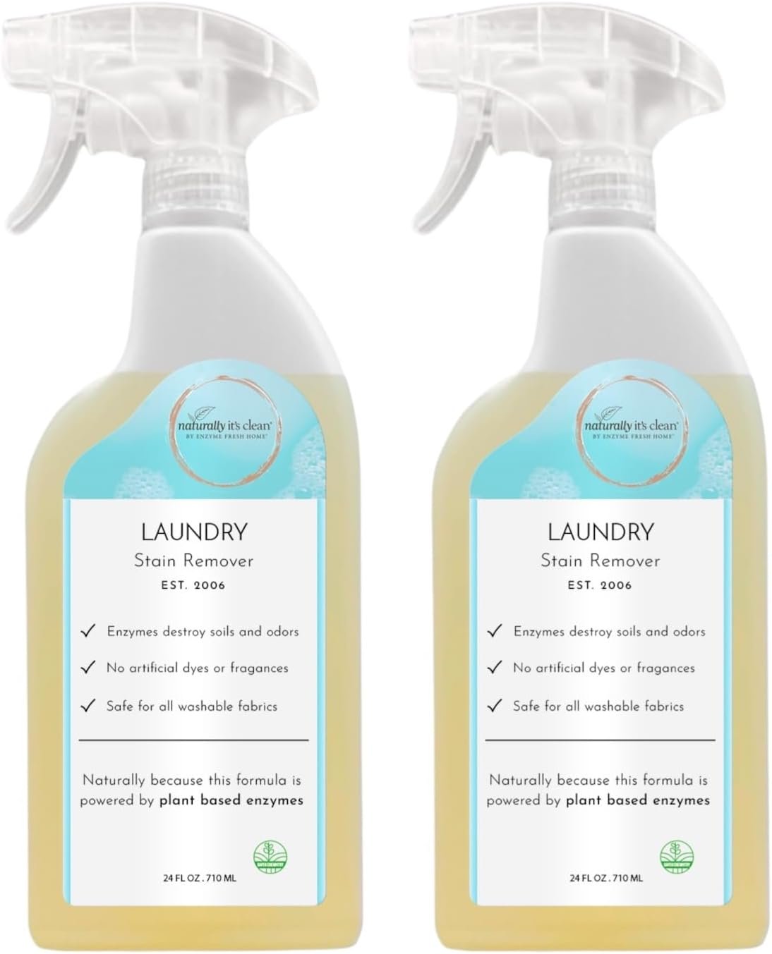 naturally It’s clean Enzymatic Laundry Stain Remover Spray RTU 24 oz Bottles x 2 Pack