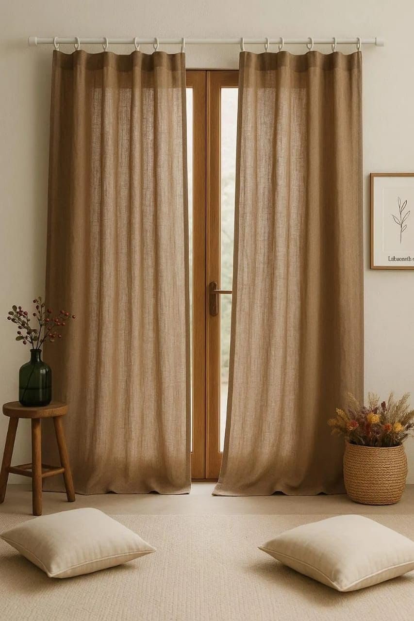 Organic Cotton Curtains, Dusty Mauve, Light Filtering, Boho Japandi Style, Set of 2, Natural Fabric Curtains Panel 50×84 Inch Long (Camel, 52Wx96L Pack of 2)