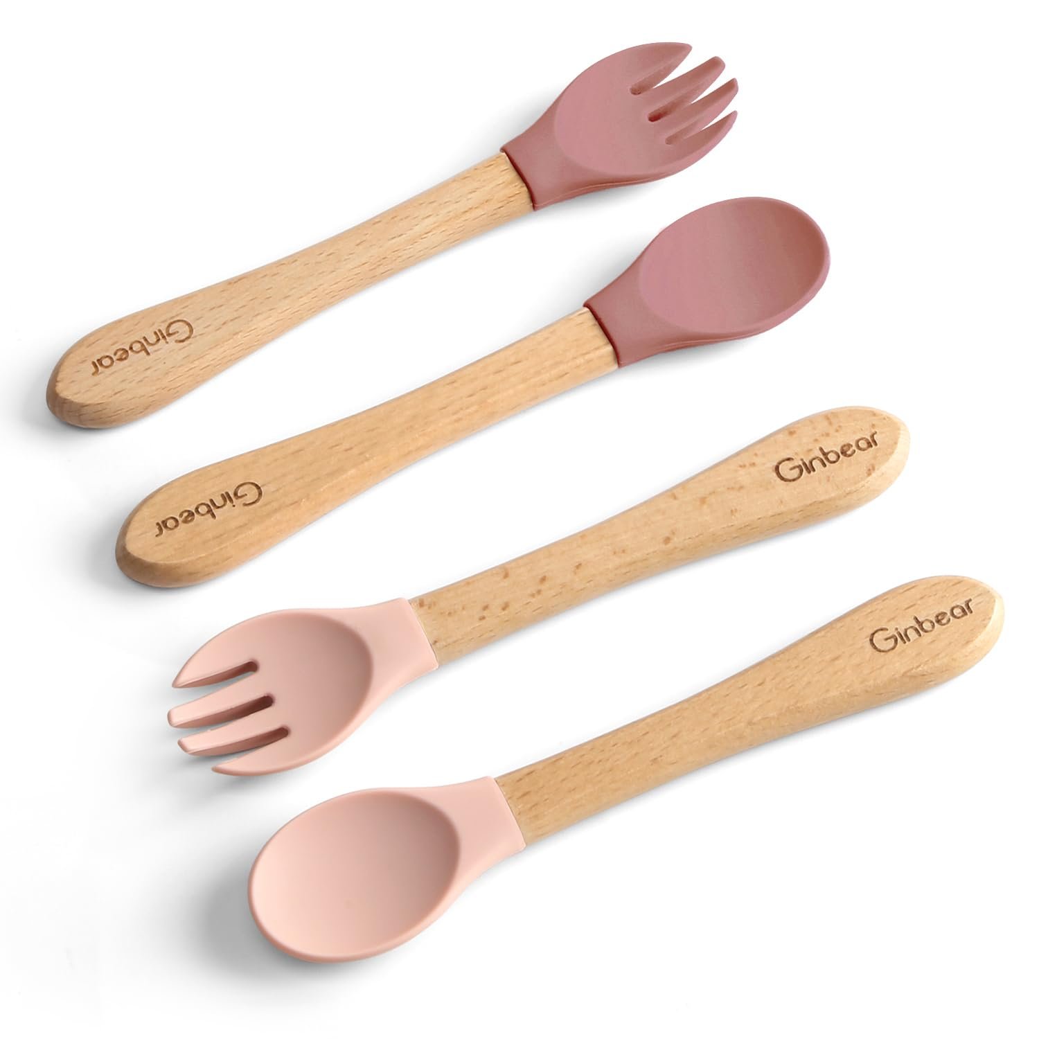 Ginbear Baby Utensils 12-18 Months 4 Piece Set (Mauve/Pink)