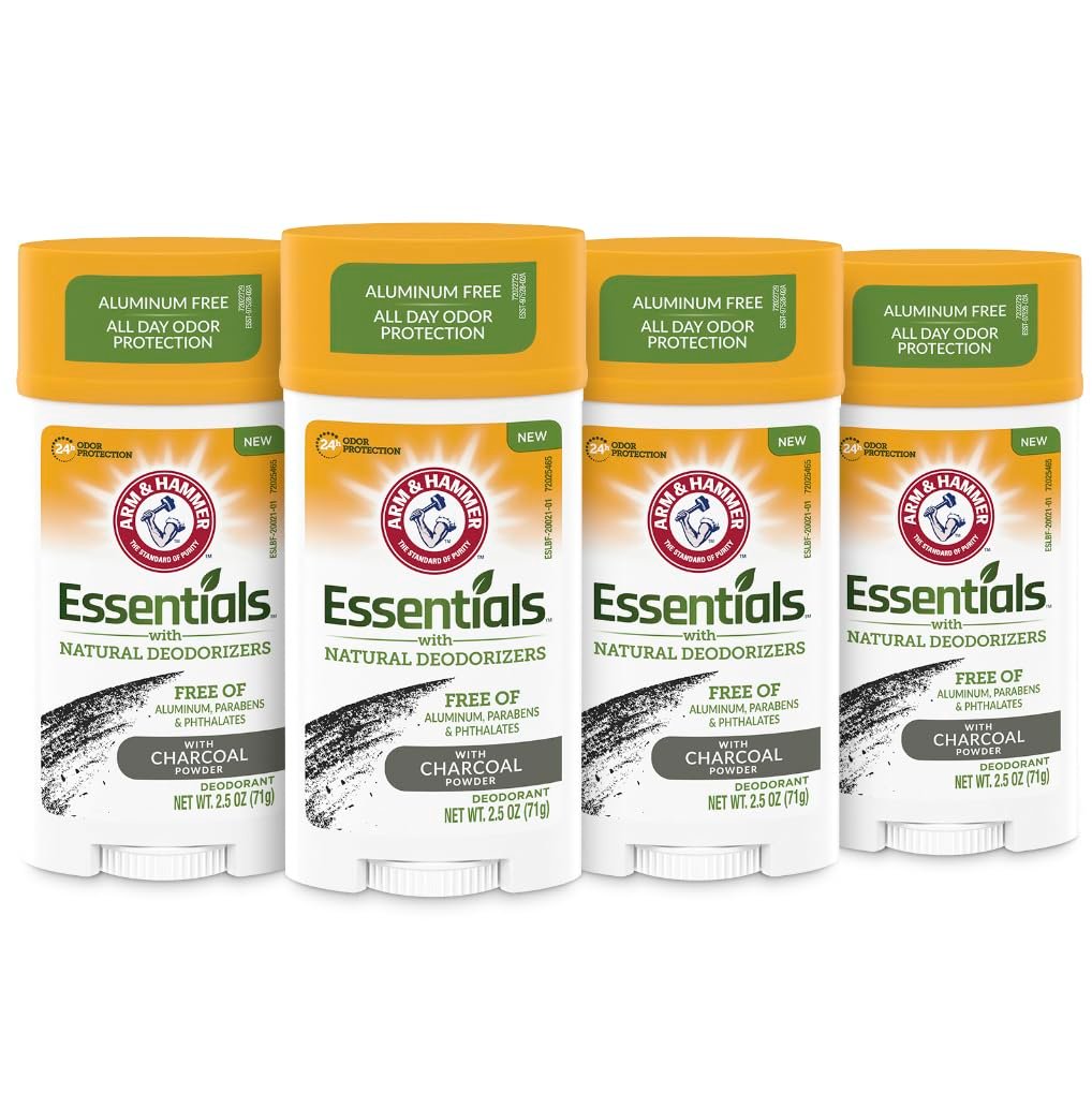 ARM & HAMMER Essentials Charcoal Deodorant for Men and Women, 4-Pack