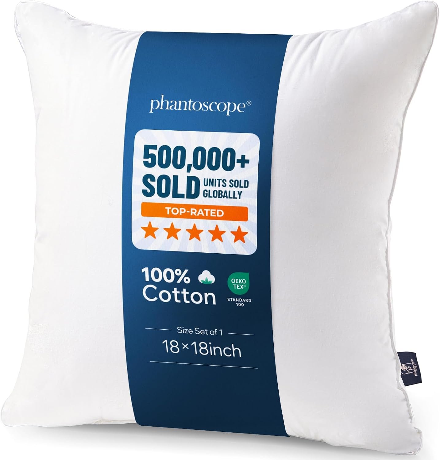 Phantoscope Throw Pillow Insert with 100% Cotton Cover, 18×18 Inch, 1 Pack