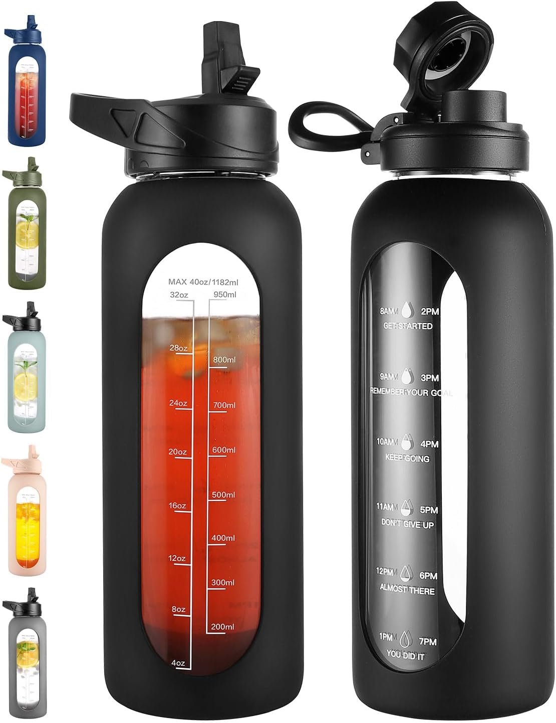 CIVAGO 40 oz Glass Water Bottle with Straw, Large Motivational Water Jug