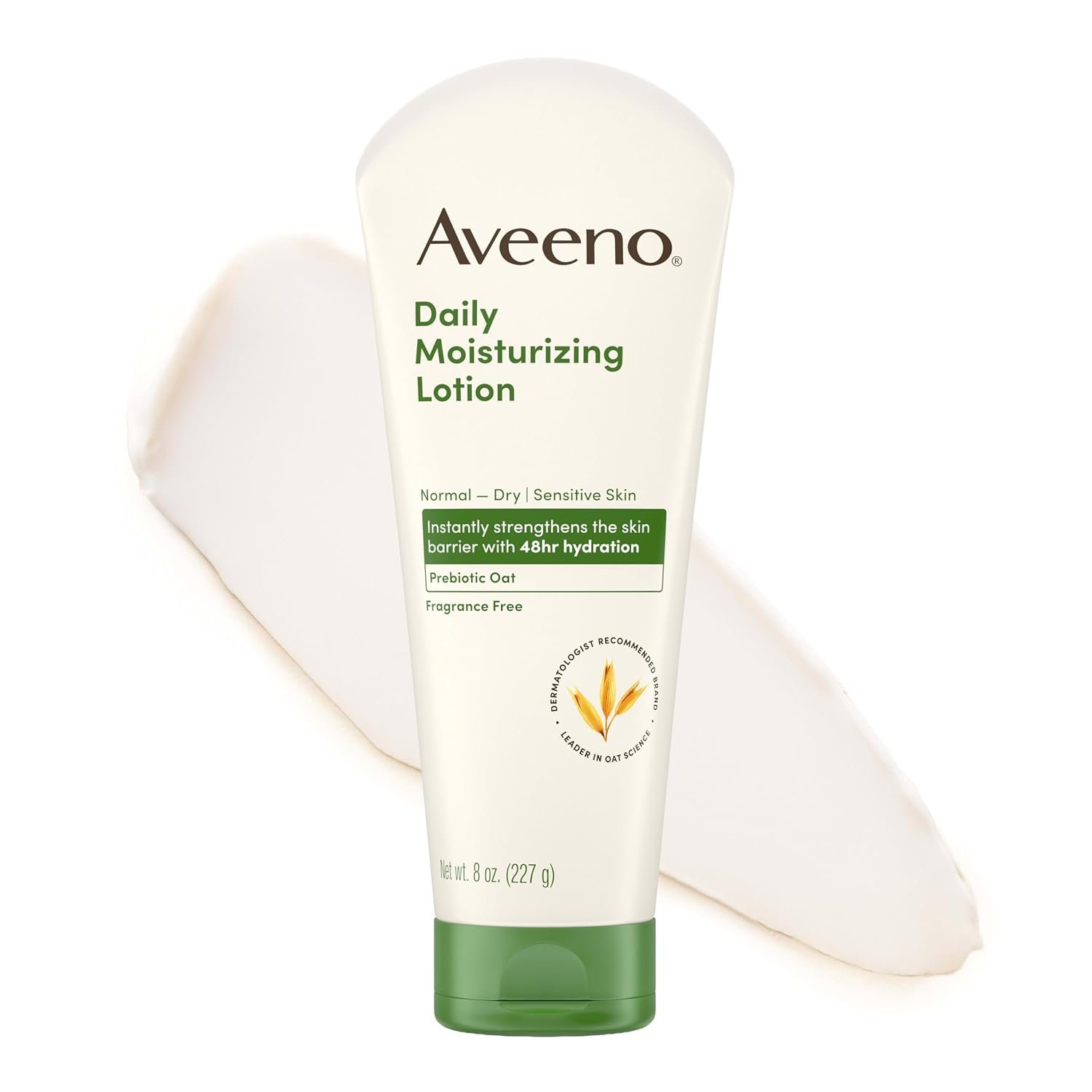 Aveeno Daily Moisturizing Body Lotion with Soothing Prebiotic Oat, Gentle Lotion for Women and Men Nourishes Dry Skin, Paraben-, Dye-, & Fragrance-Free, Non-Greasy & Non-Comedogenic, 8 Fl Oz