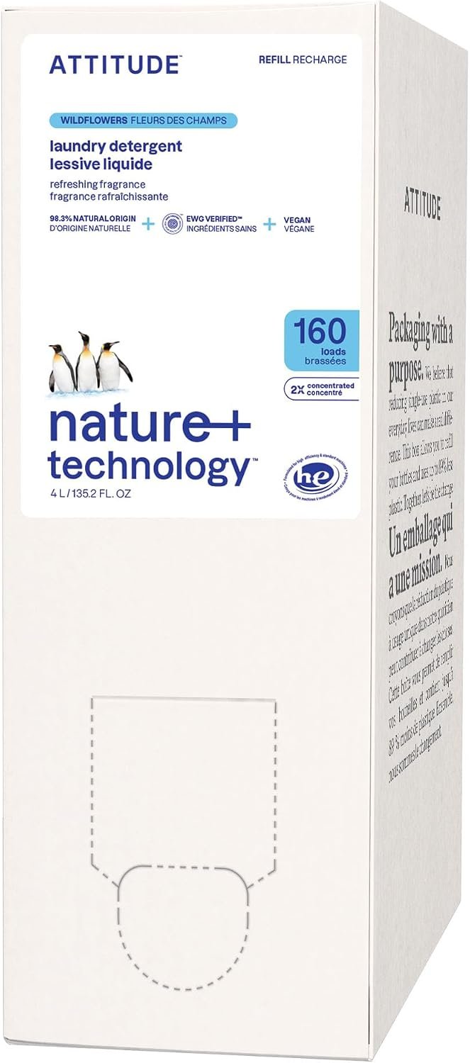 ATTITUDE Laundry Detergent Refill, EWG Verified, Wildflowers, 160 Loads