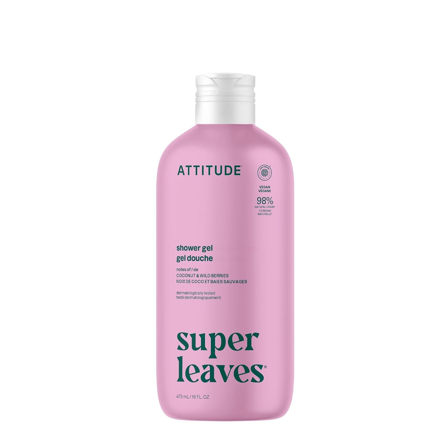 ATTITUDE Body Wash, EWG Verified Shower Gel, Dermatologically Tested, Plant and Mineral-Based, Vegan Personal Care Products, Coconut & Wild Berries Scent, 16 Fl Oz