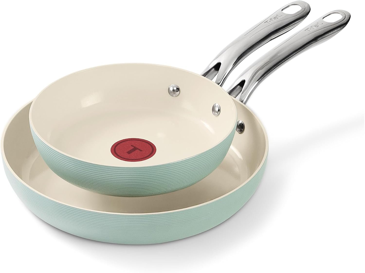 T-Fal Inspire Ceramic Nonstick Frying Pan 2-Pc Set, 8″ & 10″, Oven Broiler Safe up to 50°F Cookware, Ceramic Frying Pan Skillet, Pots & Pans, Mint Green