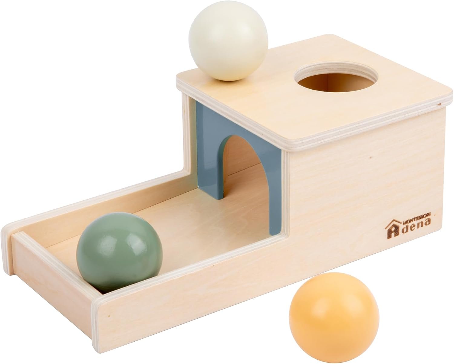 Adena Montessori Object Permanence Box, 3 Wooden Balls, Morandi Colors